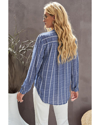 Azura Exchange Striped V Neck Pocket Long Sleeve Top - 2XL