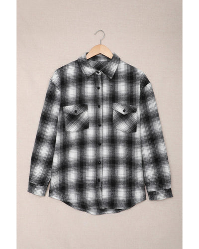 Azura Exchange Plaid Buttons Pocketed Shacket - L