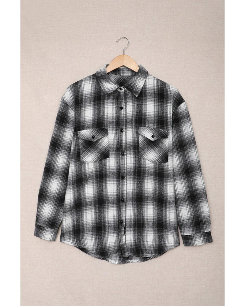 Azura Exchange Plaid Buttons Pocketed Shacket - L