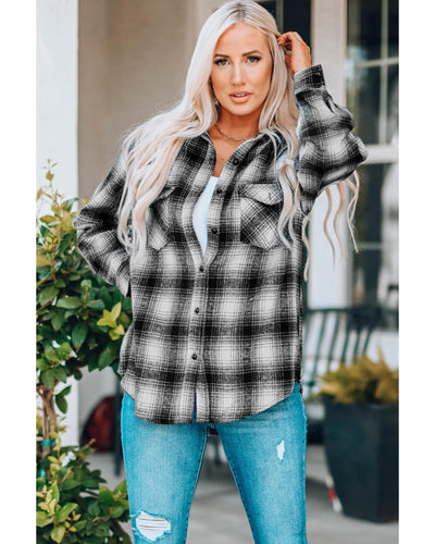 Azura Exchange Plaid Buttons Pocketed Shacket - S