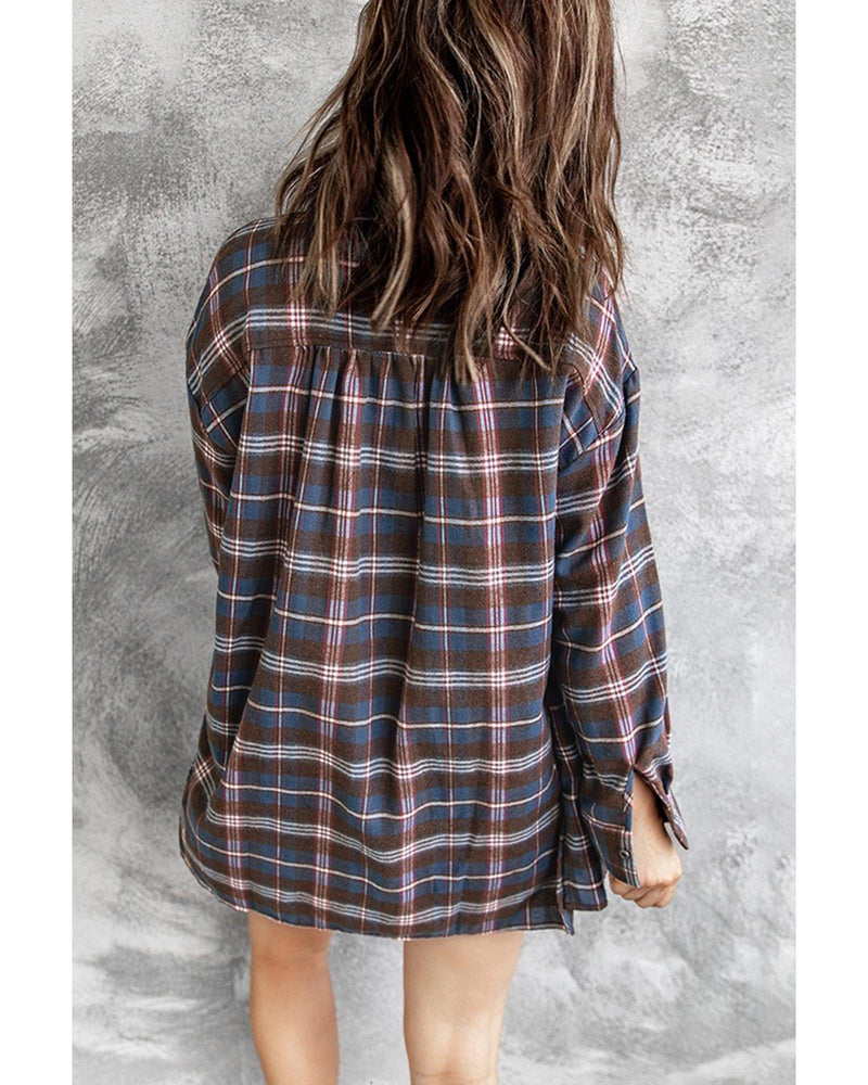 Azura Exchange Long Sleeve Plaid Shirt with Pocket Buttons - XL