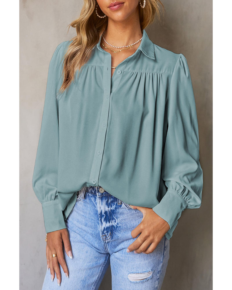 Azura Exchange Button Up Puff Sleeve Blouse - XL