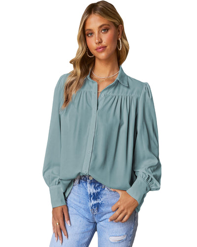 Azura Exchange Button Up Puff Sleeve Blouse - XL