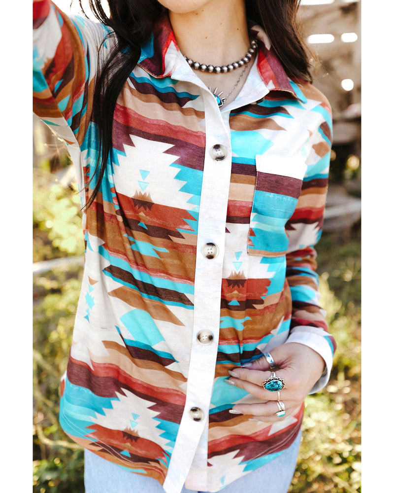 Azura Exchange Multicolor Aztec Print Long Sleeve Shirt - M