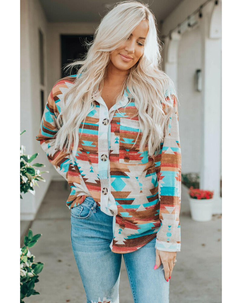 Azura Exchange Multicolor Aztec Print Long Sleeve Shirt - XL