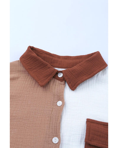 Azura Exchange Textured Color Block Long Sleeve Shirt with Pocket - M