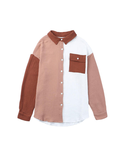 Azura Exchange Textured Color Block Long Sleeve Shirt with Pocket - M