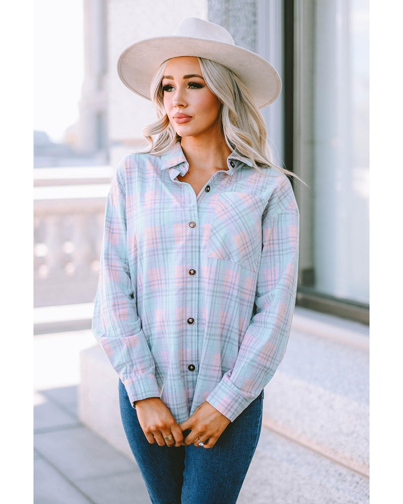Azura Exchange Plaid Pattern Long Sleeve Shirt with Collared Neckline - L