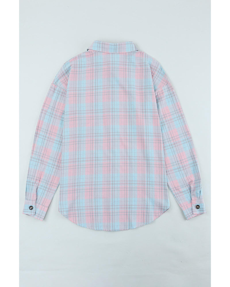 Azura Exchange Plaid Pattern Long Sleeve Shirt with Collared Neckline - L