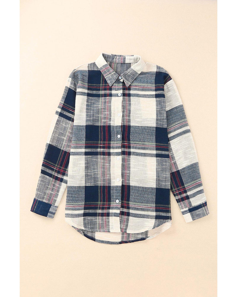 Azura Exchange Plaid Print Shirt with Distressed Raw Edge - L