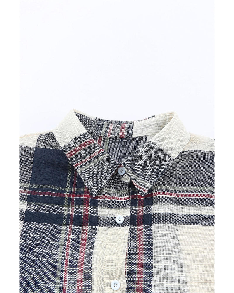 Azura Exchange Plaid Print Shirt with Distressed Raw Edge - L