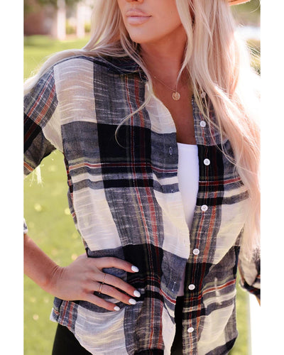 Azura Exchange Plaid Print Shirt with Distressed Raw Edge - M