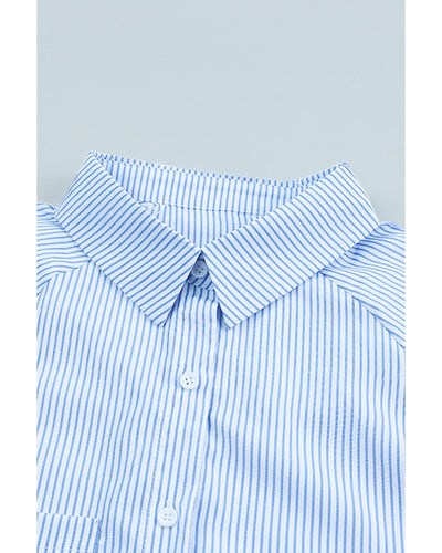 Azura Exchange Striped Boyfriend Shirt with Smocked Cuffs and Pocket - L