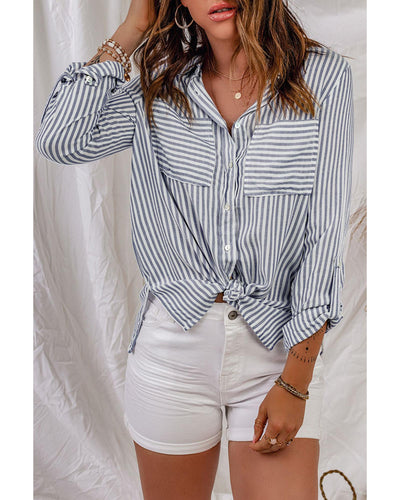 Azura Exchange Striped Long Sleeve Shirt with Pocketed Buttons - 2XL