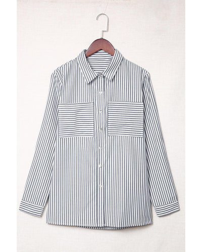 Azura Exchange Striped Long Sleeve Shirt with Pocketed Buttons - 2XL