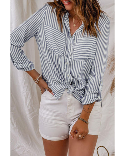 Azura Exchange Striped Long Sleeve Shirt with Pocketed Buttons - XL