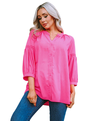 Azura Exchange Dotted Print Loose Shirt with 3/4 Sleeves - L