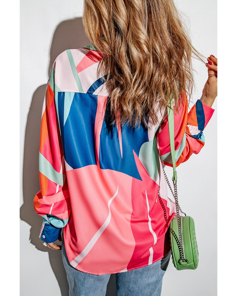 Azura Exchange Abstract Print Cuffed Sleeve Shirt - M