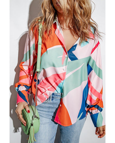 Azura Exchange Abstract Print Cuffed Sleeve Shirt - M