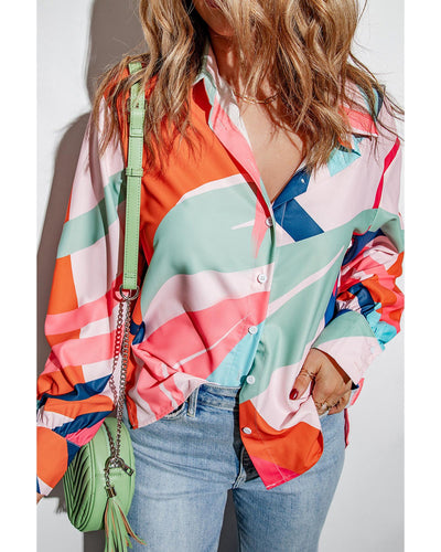 Azura Exchange Abstract Print Cuffed Sleeve Shirt - M