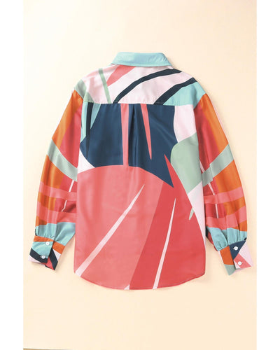 Azura Exchange Abstract Print Cuffed Sleeve Shirt - M