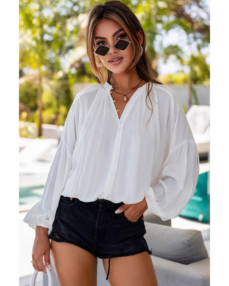 Azura Exchange V Neck Balloon Sleeve Shirt - M