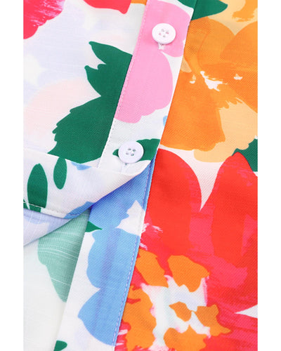Azura Exchange Floral Print Ruffle Trim Puff Sleeve Shirt - L