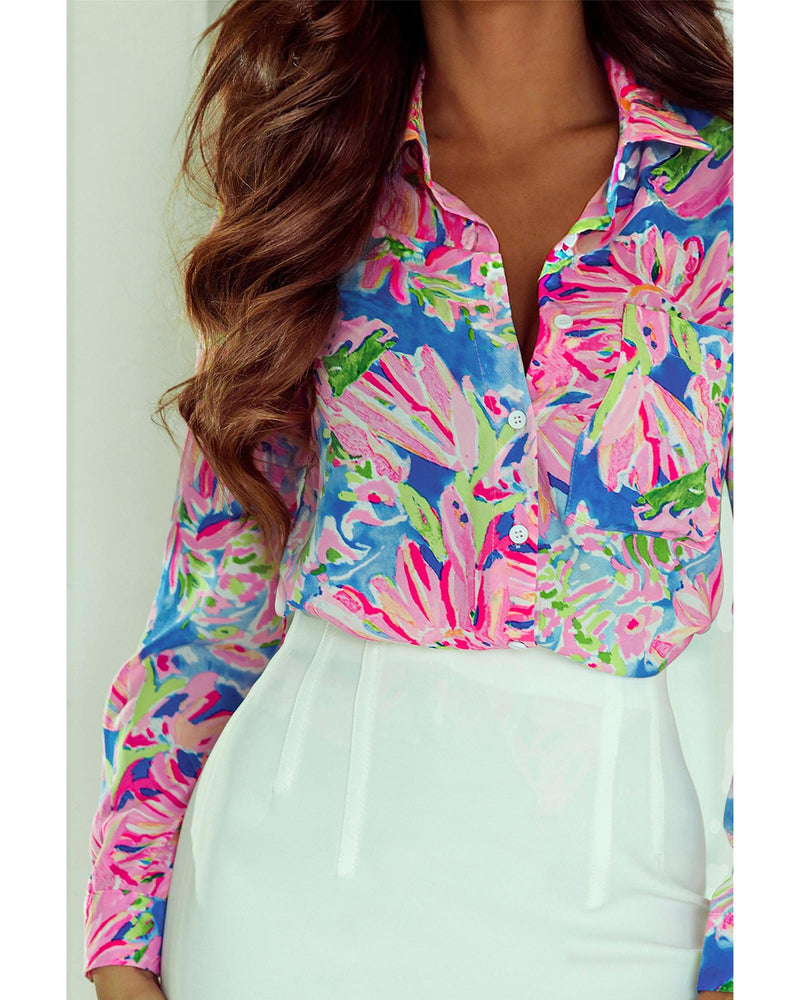 Azura Exchange Buttoned Sheath Long Sleeve Shirt with Abstract Floral Print - M