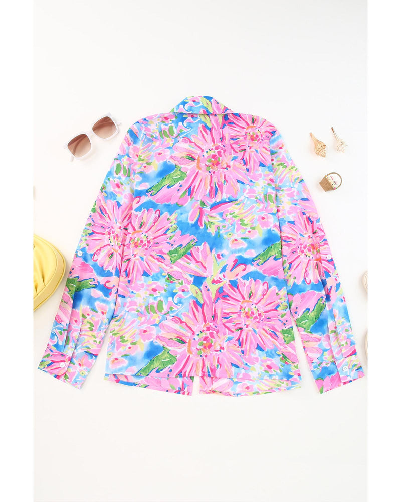 Azura Exchange Buttoned Sheath Long Sleeve Shirt with Abstract Floral Print - M