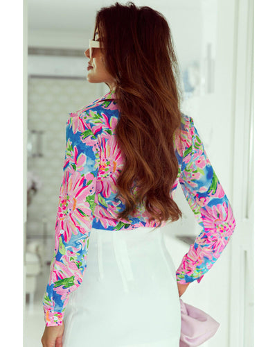 Azura Exchange Buttoned Sheath Long Sleeve Shirt with Abstract Floral Print - M