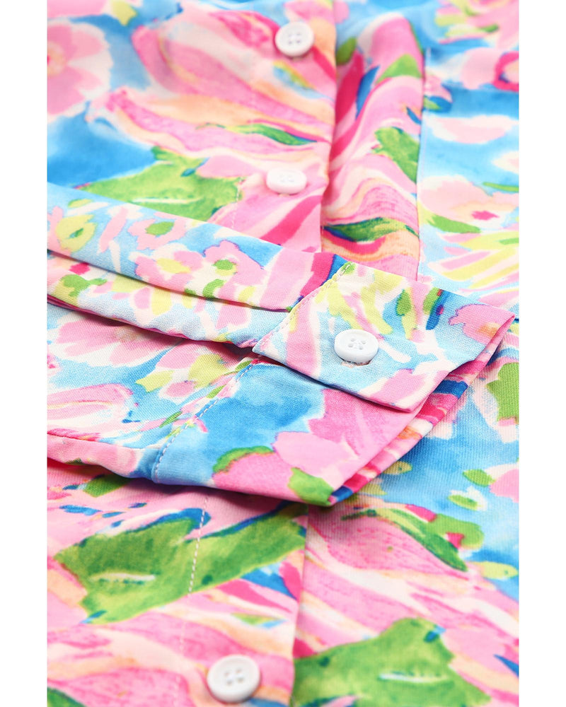 Azura Exchange Buttoned Sheath Long Sleeve Shirt with Abstract Floral Print - M