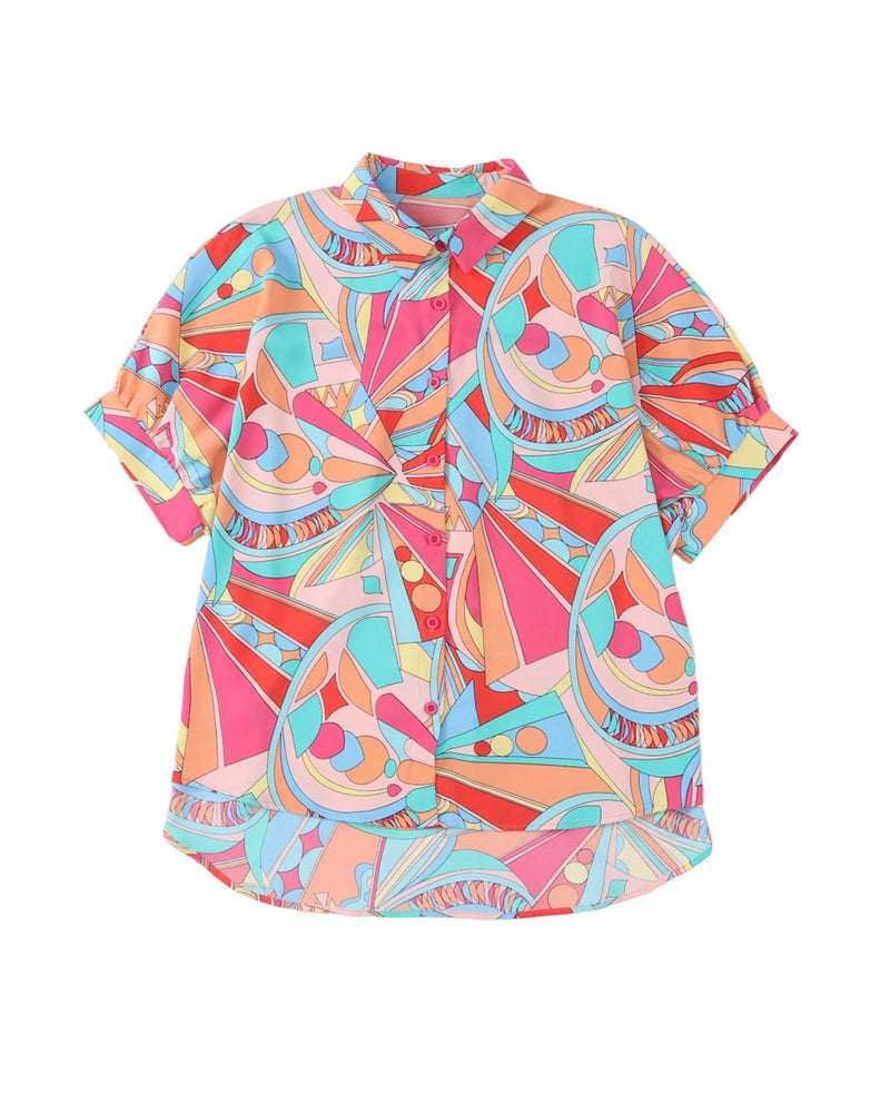 Azura Exchange Abstract Geometry Print Half Puff Sleeve Shirt - L