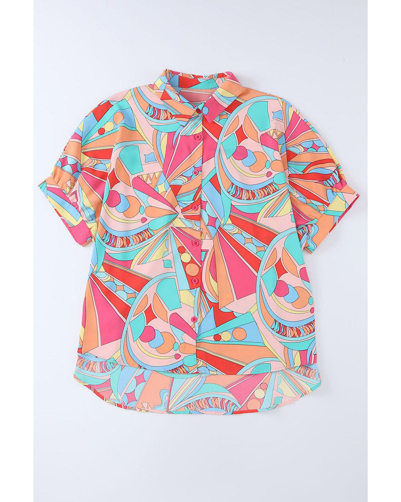 Azura Exchange Abstract Geometry Print Half Puff Sleeve Shirt - M