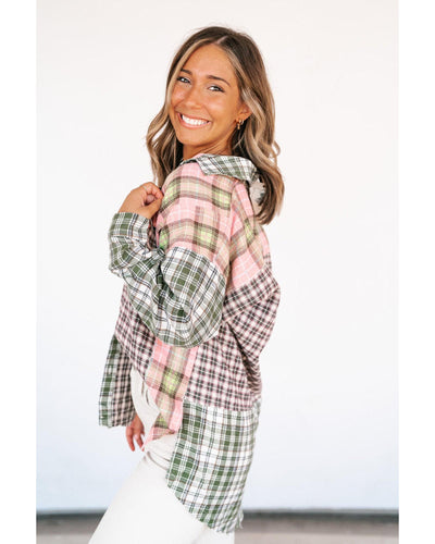 Azura Exchange Plaid Patchwork High Low Oversized Shirt - S