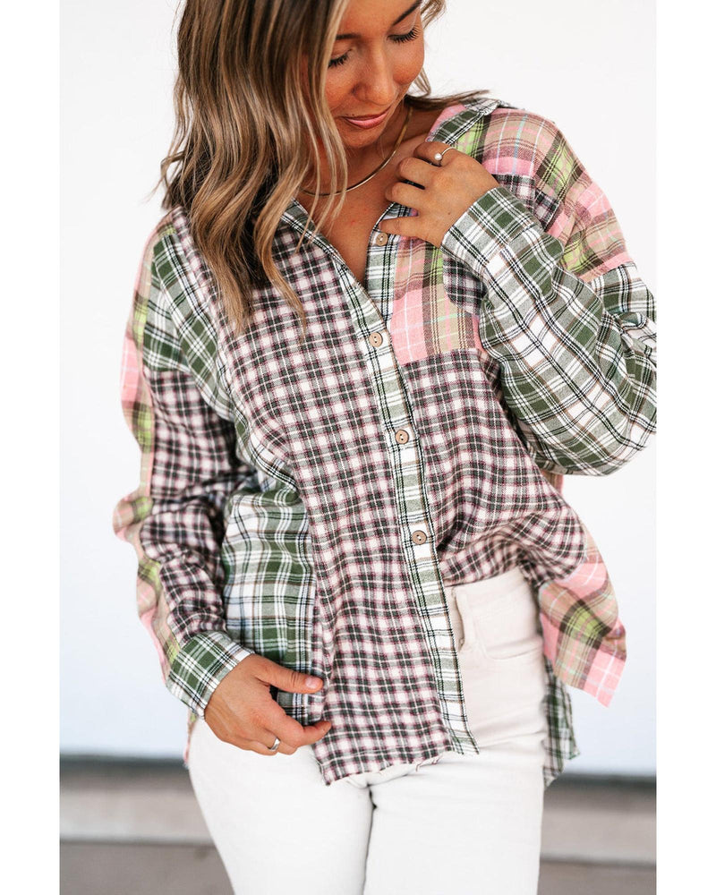 Azura Exchange Plaid Patchwork High Low Oversized Shirt - S