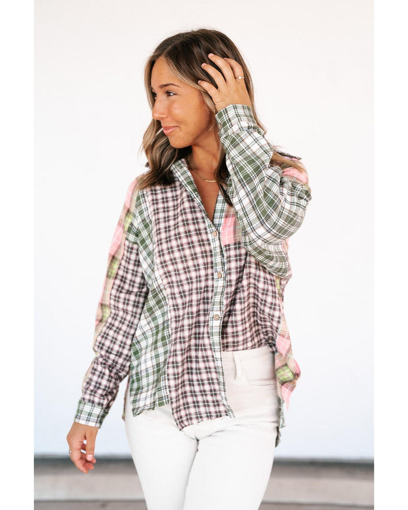 Azura Exchange Plaid Patchwork High Low Oversized Shirt - S