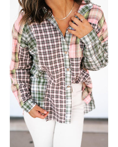 Azura Exchange Plaid Patchwork High Low Oversized Shirt - S