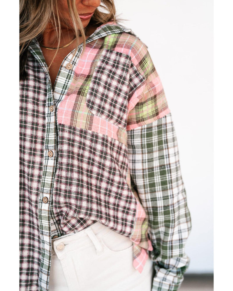 Azura Exchange Plaid Patchwork High Low Oversized Shirt - S