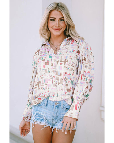 Azura Exchange Abstract Print Lantern Sleeve Casual Shirt - S