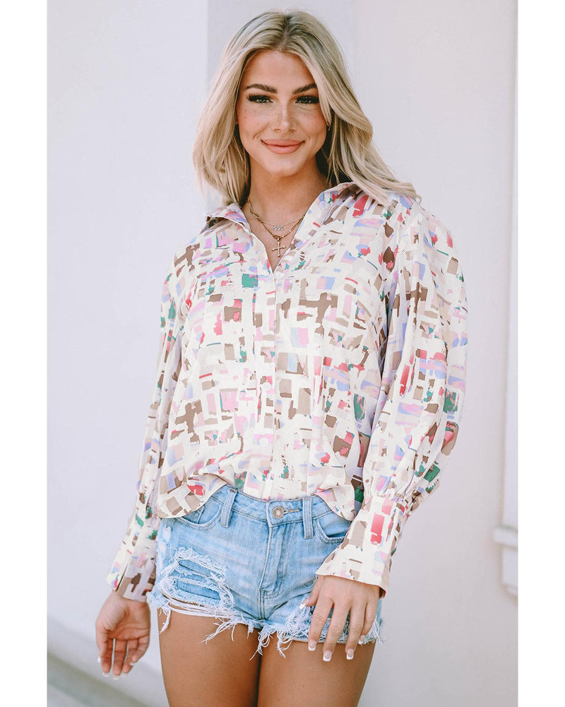 Azura Exchange Abstract Print Lantern Sleeve Casual Shirt - S