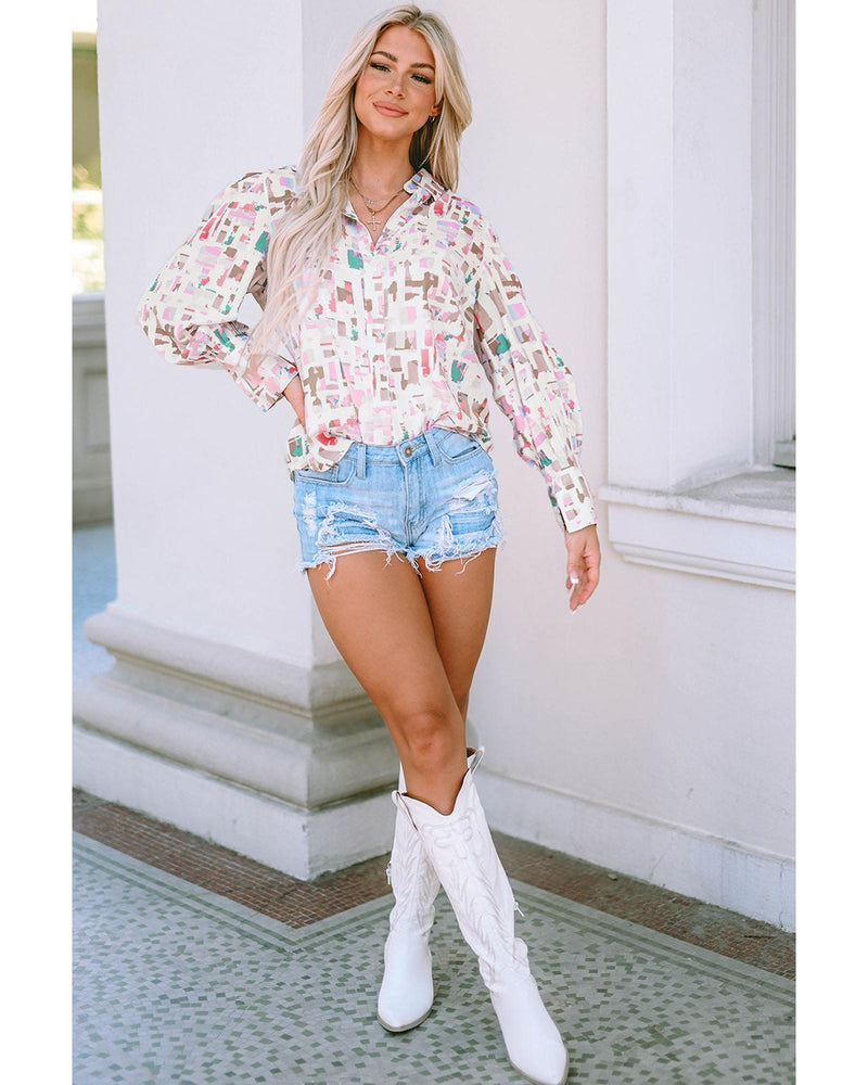 Azura Exchange Abstract Print Lantern Sleeve Casual Shirt - S