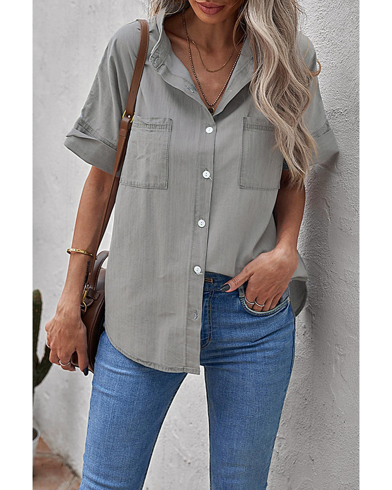 Azura Exchange Denim Shirt with Turn-down Collar - 2XL