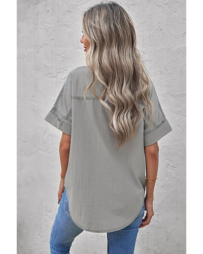 Azura Exchange Denim Shirt with Turn-down Collar - 2XL