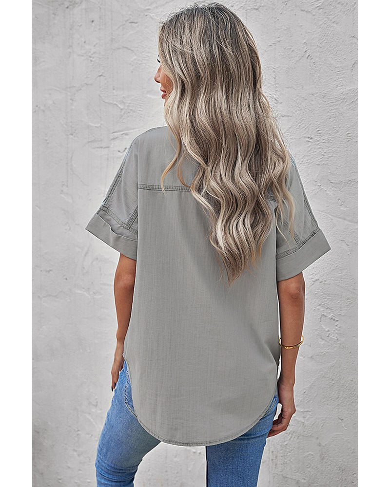 Azura Exchange Denim Shirt with Turn-down Collar - 2XL