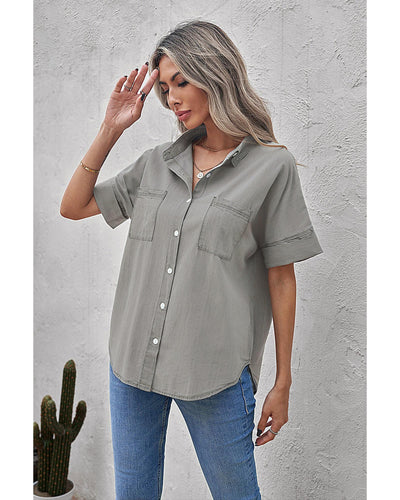 Azura Exchange Denim Shirt with Turn-down Collar - 2XL