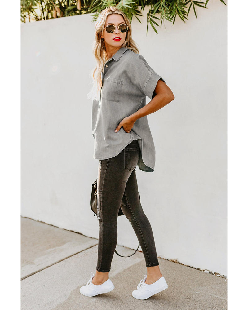 Azura Exchange Denim Shirt with Turn-down Collar - 2XL