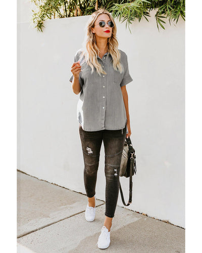 Azura Exchange Denim Shirt with Turn-down Collar - 2XL