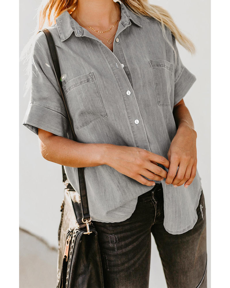 Azura Exchange Denim Shirt with Turn-down Collar - 2XL