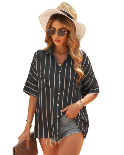 Azura Exchange Striped Shirt with Pockets - XL