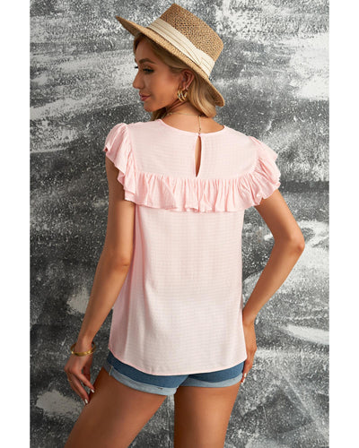 Azura Exchange Lace Splicing Ruffled Short Sleeve T-shirt - XL